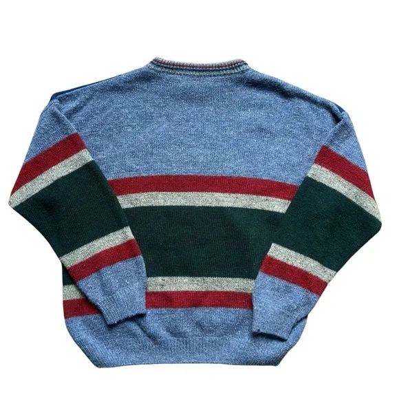 Vintage Austin Reed - Crewneck Americana Wool Sweater Cottage Grandpa Blue Large - Picture 5 of 5